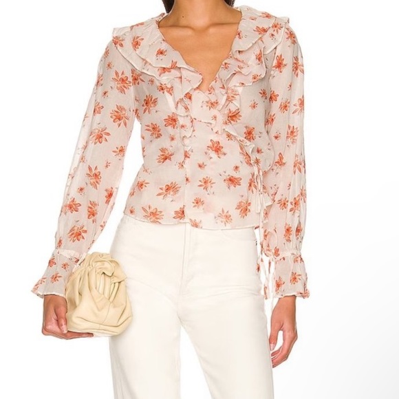 ❣️SOLD❣️ Free People Amanda Ruffle 100% Cotton Wrap Longsleeve Blouse in Ivory - Picture 2 of 9